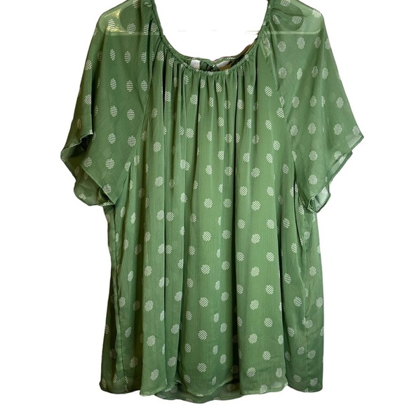 Lauren Conrad LC Green Shirred Top #99336 Circles Lined Polyester Tie Back 3X - Picture 2 of 11